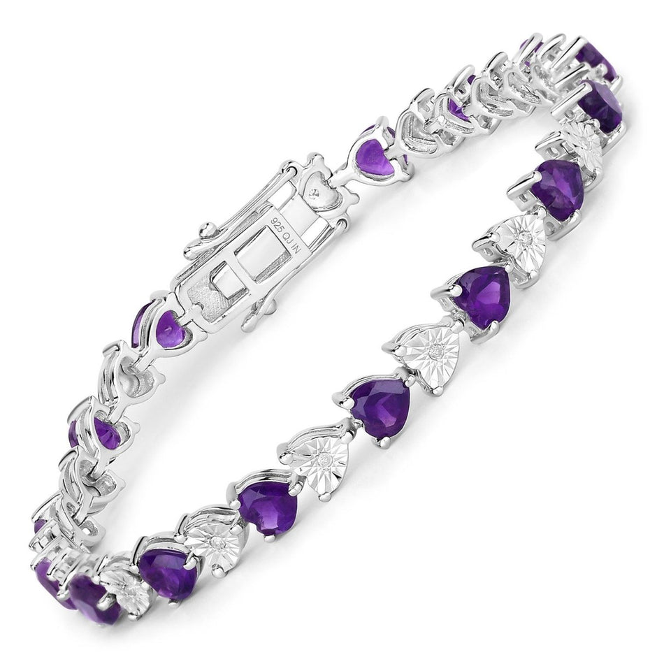6.59 Carat Genuine Amethyst and White Diamond .925 Sterling Silver Bracelet - Bracelets - Custom Crafting Alliance, LLC