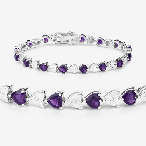 6.59 Carat Genuine Amethyst and White Diamond .925 Sterling Silver Bracelet - Bracelets - Custom Crafting Alliance, LLC