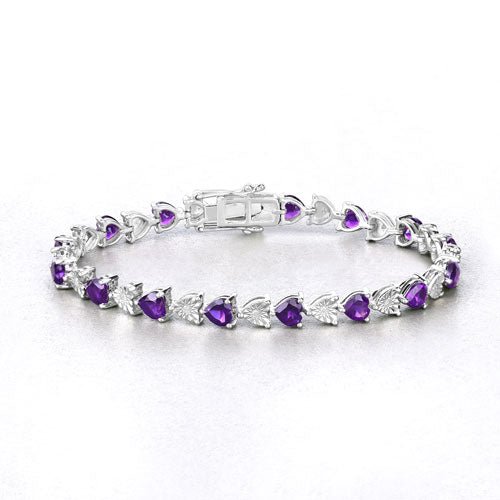 6.59 Carat Genuine Amethyst and White Diamond .925 Sterling Silver Bracelet - Bracelets - Custom Crafting Alliance, LLC