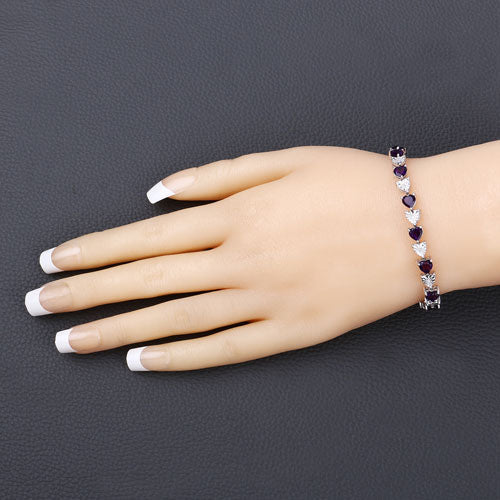 6.59 Carat Genuine Amethyst and White Diamond .925 Sterling Silver Bracelet - Bracelets - Custom Crafting Alliance, LLC