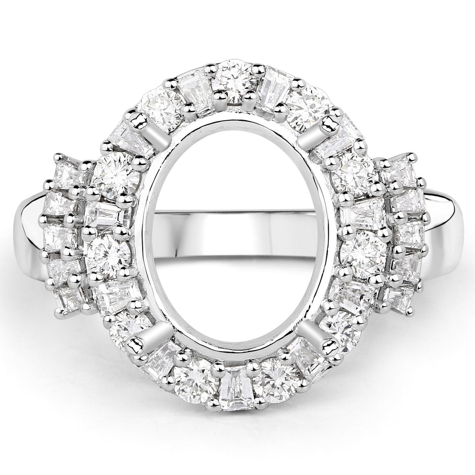 0.83 Carat Genuine White Diamond 14K White Gold Semi Mount Ring - holds 11x9mm Oval Gemstone