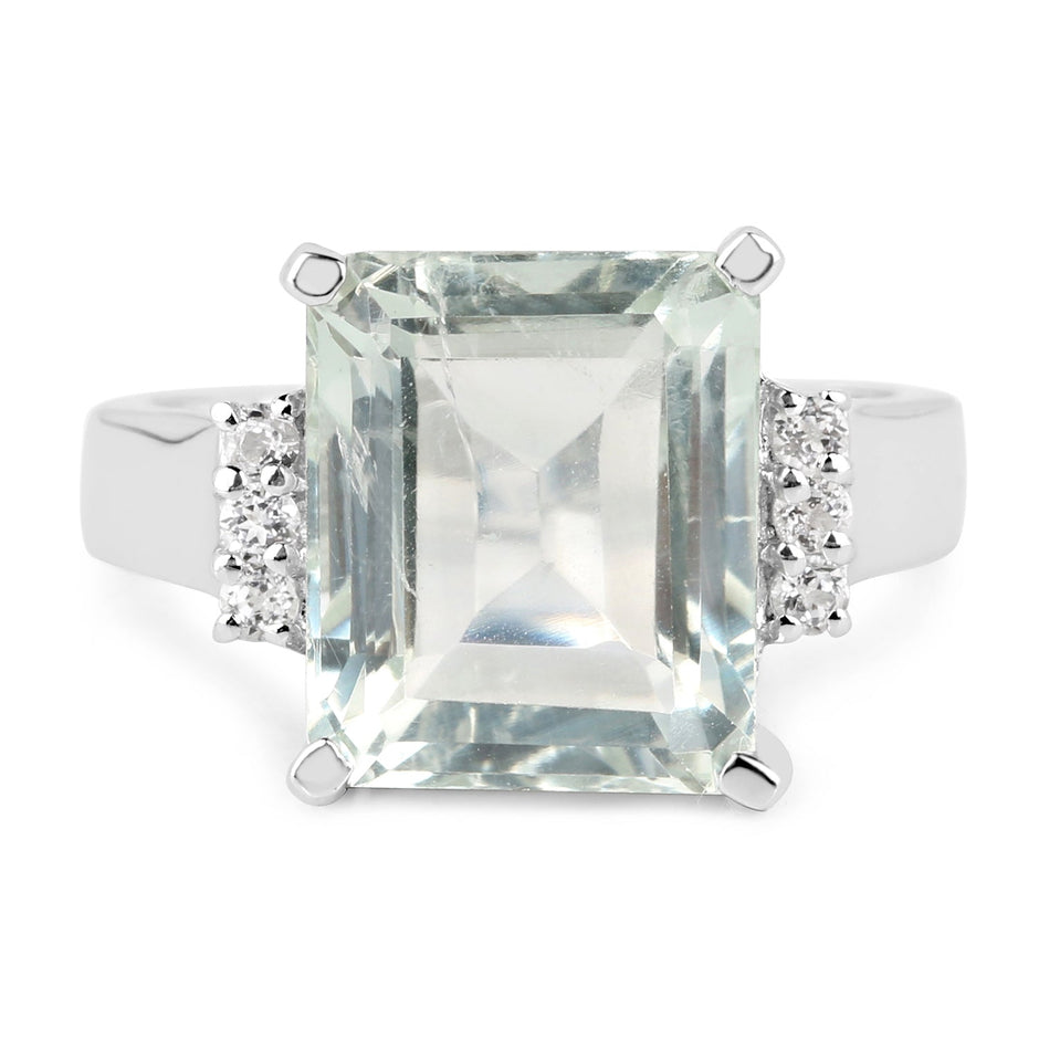 5.54 Carat Genuine Green Amethyst and White Topaz .925 Sterling Silver Ring