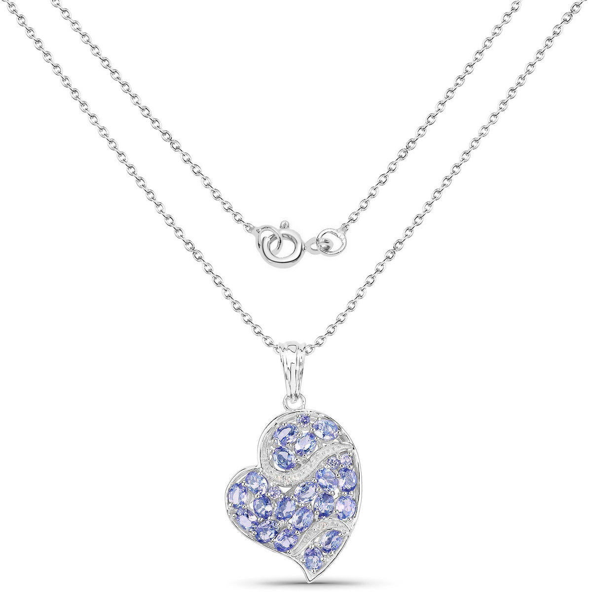 3.40 Carat Genuine Tanzanite and White Topaz .925 Sterling Silver Pendant