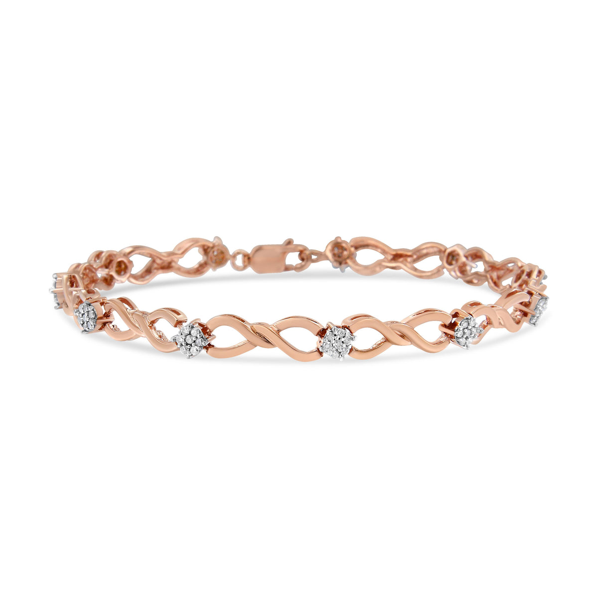 10K Rose Gold 1/2 cttw Diamond Cluster and Infinity Weave Link Bracelet (H-I Color, I2-I3 Clarity) - Size 7