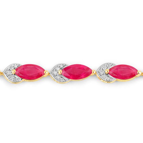6.79 Carat Genuine Ruby and White Diamond 14K Yellow Gold Bracelet - Bracelets - Custom Crafting Alliance, LLC
