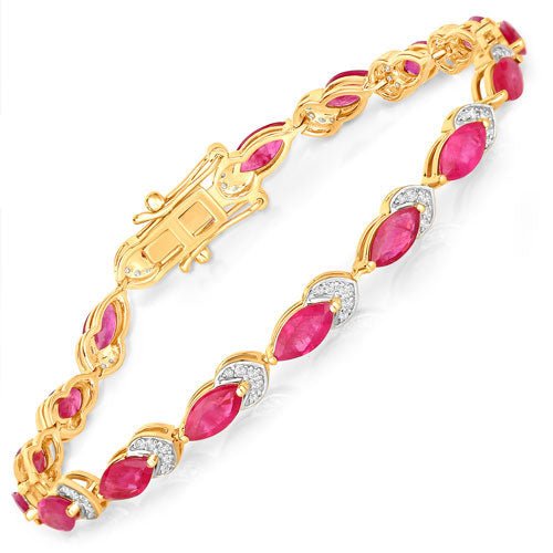 6.79 Carat Genuine Ruby and White Diamond 14K Yellow Gold Bracelet - Bracelets - Custom Crafting Alliance, LLC