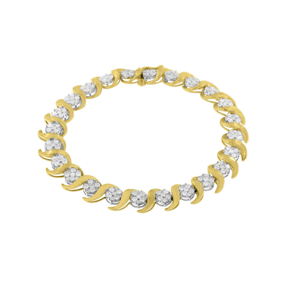 10K Yellow Gold 4.00 Cttw Round-Cut Diamond Floral Link 7.5