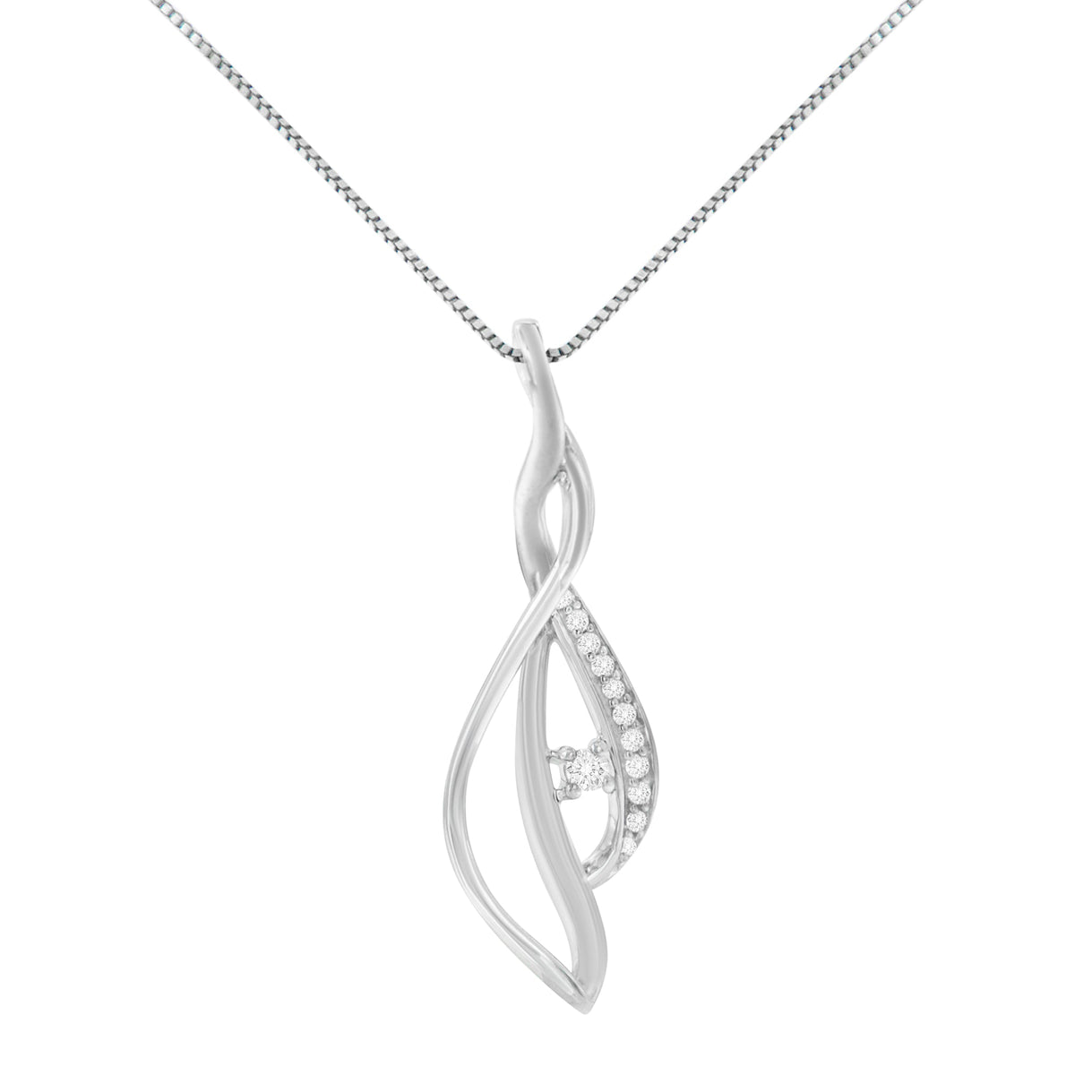 Espira 10K White Gold Round Diamond Accented Open Cascade Twist 18