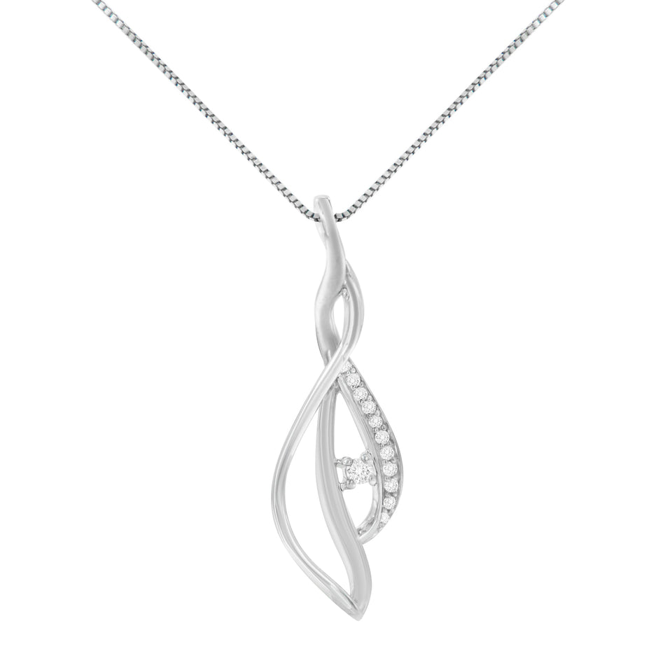 Espira 10K White Gold Round Diamond Accented Open Cascade Twist 18