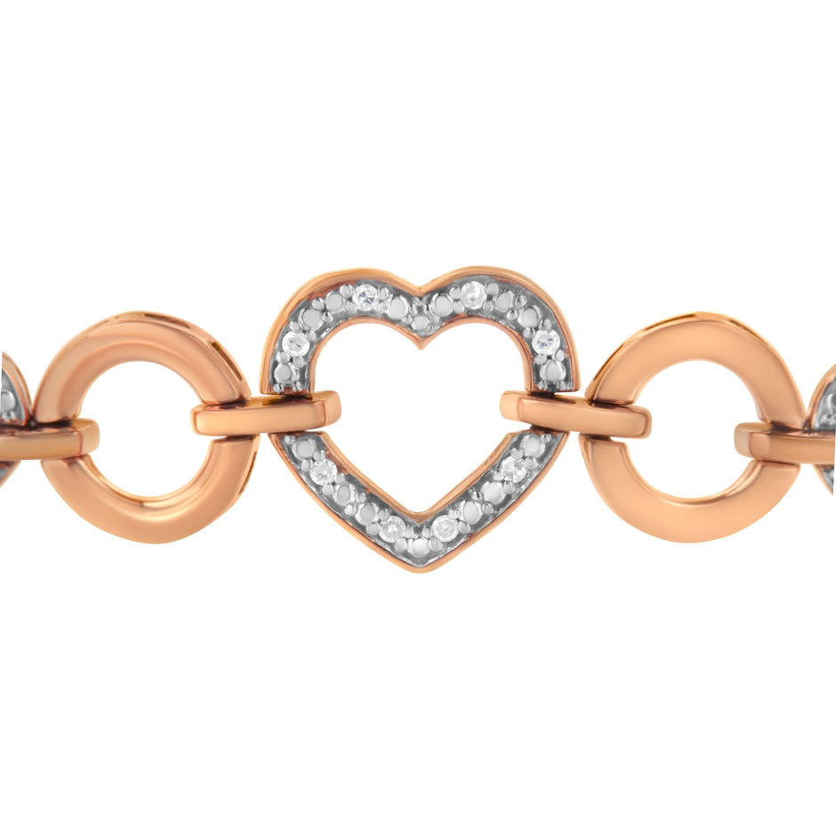 10K Rose Gold over .925 Sterling Silver 1/10 Cttw Round-Cut Diamond Heart Link Adjustable Bolo Bracelet (H-I Color, I2-I3 Clarity) - 6