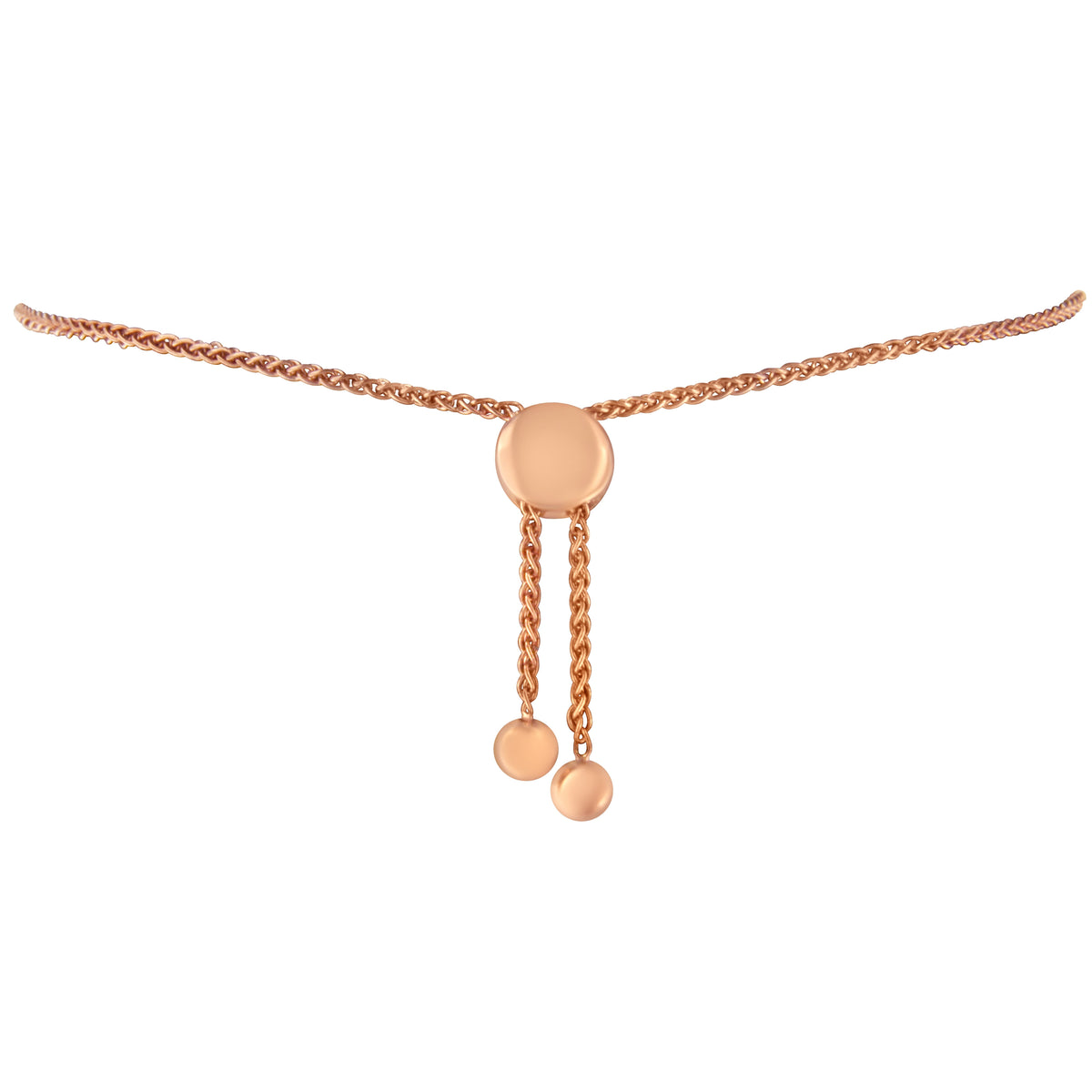 14K Rose Gold Plated .925 Sterling Silver Diamond Accent Circle and Heart Link Adjustable 6â€-10â€ Bolo Bracelet