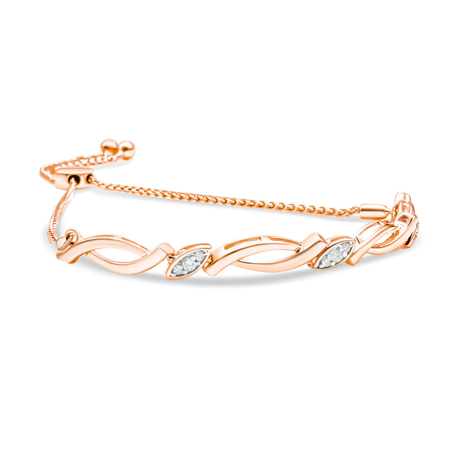 14K Rose Gold Plated .925 Sterling Silver 1/10 Cttw Diamond Alternating Swirl link Bolo Bracelet (I-J Color, I2-I3 Clarity) - 6
