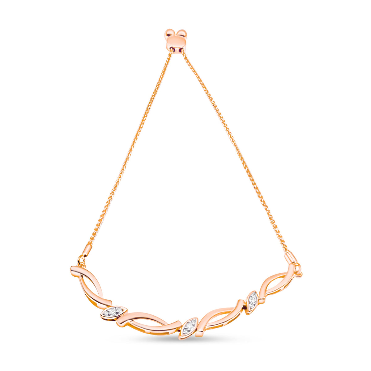 14K Rose Gold Plated .925 Sterling Silver 1/10 Cttw Diamond Alternating Swirl link Bolo Bracelet (I-J Color, I2-I3 Clarity) - 6