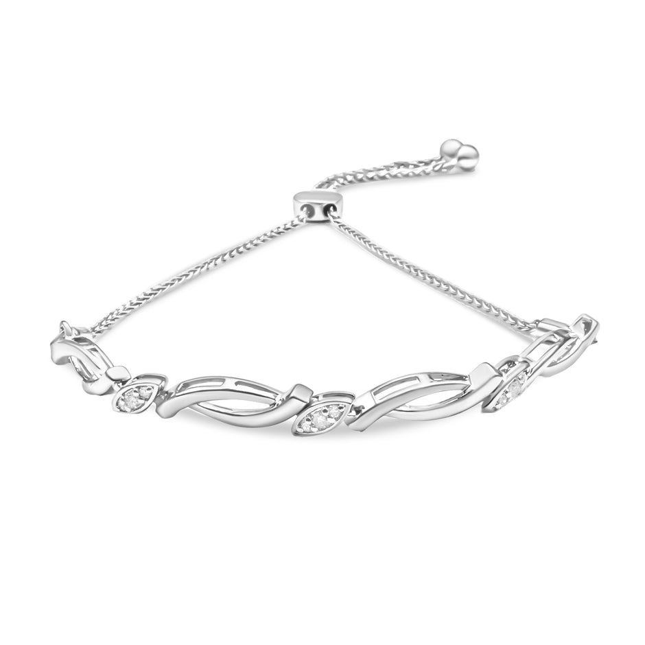 14K Rose Gold Plated .925 Sterling Silver 1/10 Cttw Diamond Alternating Swirl link Bolo Bracelet (I-J Color, I2-I3 Clarity) - 6