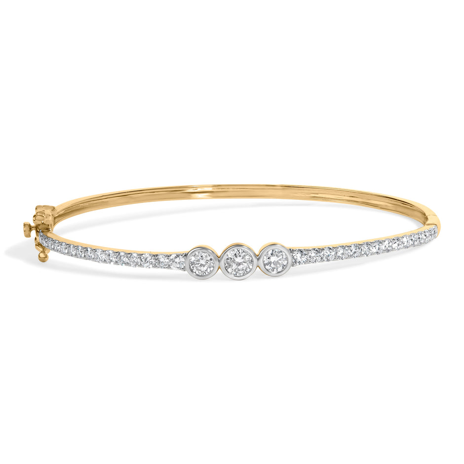 10K Yellow Gold Plated .925 Sterling Silver 2.0 Cttw Lab Grown Diamond Bezel Set Bangle Bracelet