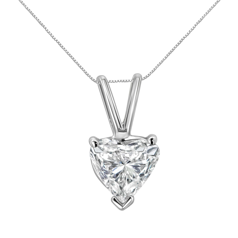 14K White Gold 3/8 Cttw Heart-Shaped Diamond Classic Solitaire 18" Pendant Necklace (H-I Color, VS2-SI1 Clarity)