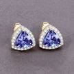3.82 Carat Genuine Tanzanite and White Diamond 14K Yellow Gold Earrings