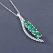 0.34 Carat Genuine Zambian Emerald and White Diamond 14K White Gold Pendant