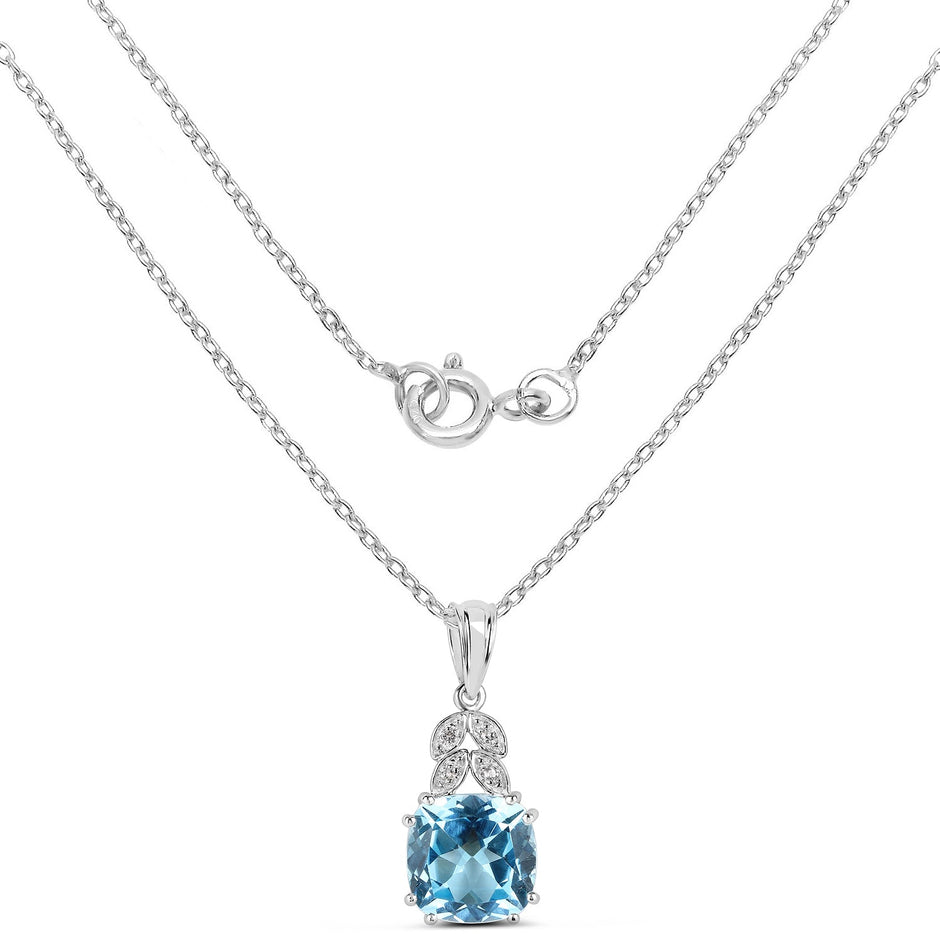 6.97 Carat Genuine Blue Topaz and White Topaz .925 Sterling Silver Pendant