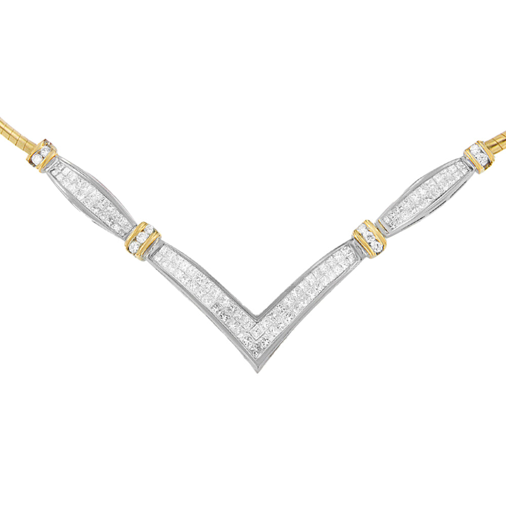 14K Yellow and White Gold 2.00 Cttw Round and Princess-Cut Diamond 'V' Shape Statement Necklace (H-I Color, SI2-I1 Clarity) - 18