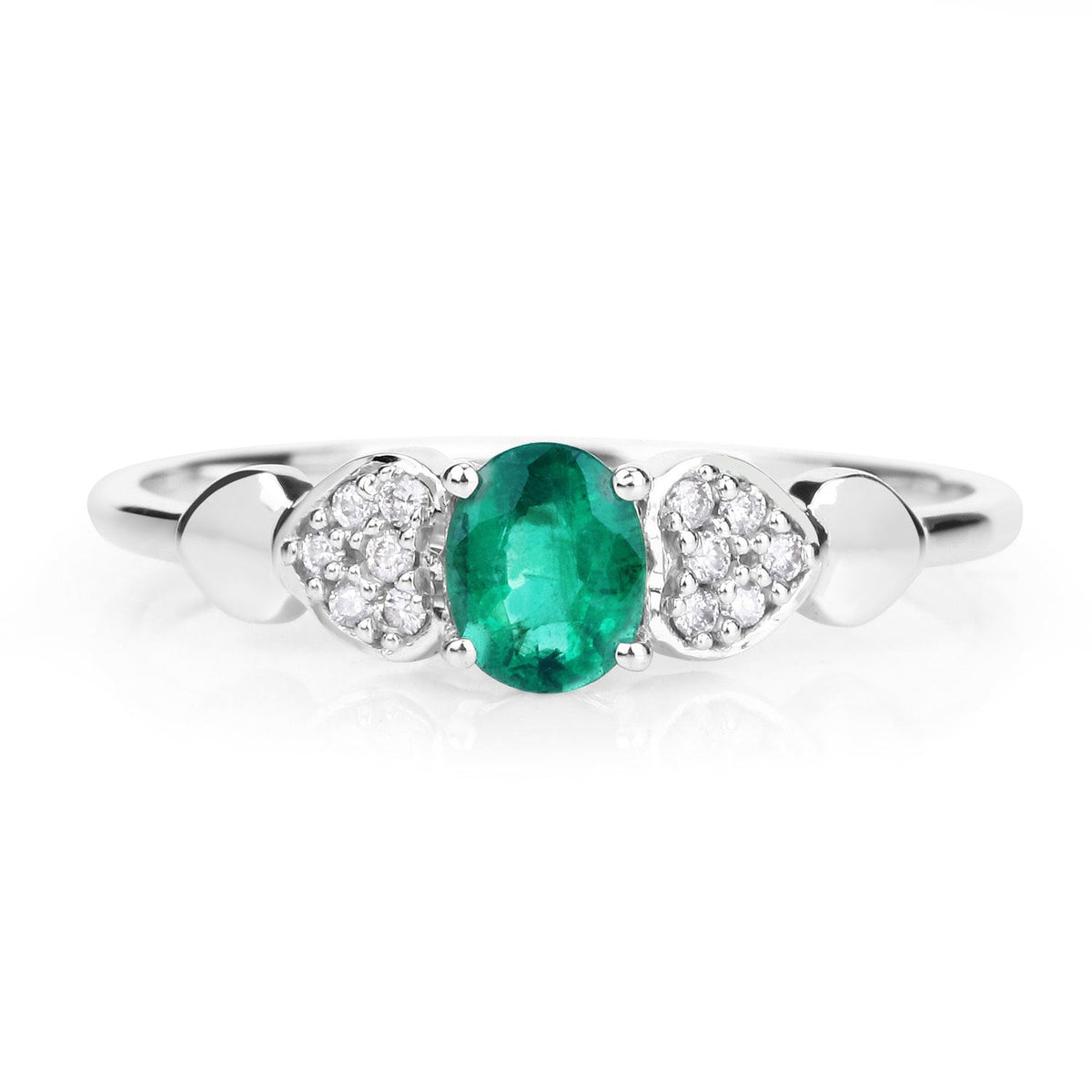 0.36 Carat Genuine Zambian Emerald and White Diamond 14K White Gold Ring