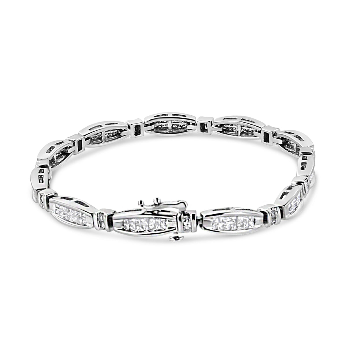 14K White Gold 2.0 Cttw Princess and Round Diamond Bar and Link Bracelet (I-J Color, I1-I2 Clarity) - 7.25