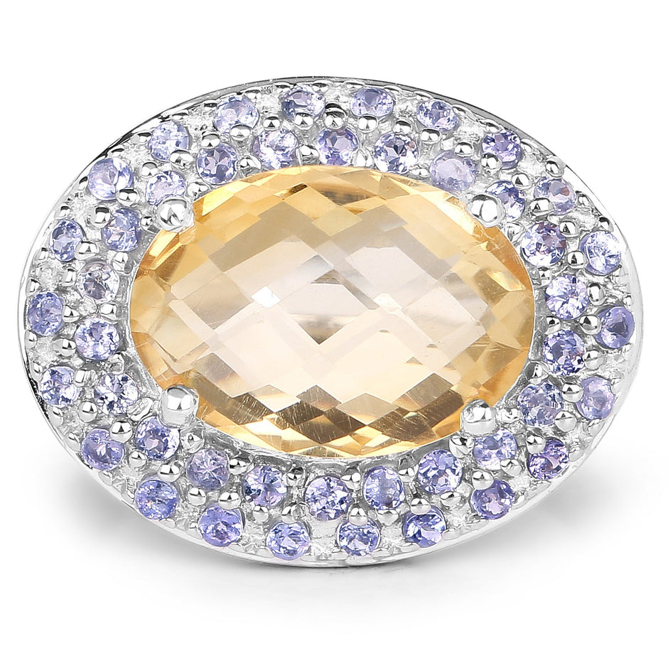 5.78 Carat Genuine Citrine and Tanzanite .925 Sterling Silver Ring