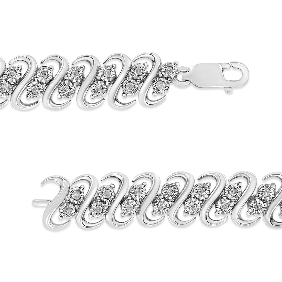 .925 Sterling Silver 1/2 Cttw Diamond Double Row S-Link Bracelet (I-J Color, I2-I3 Clarity) - 7.5