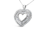 .925 Sterling Silver 1.0 Cttw Baguette and Round Diamond  Heart Pendant 18