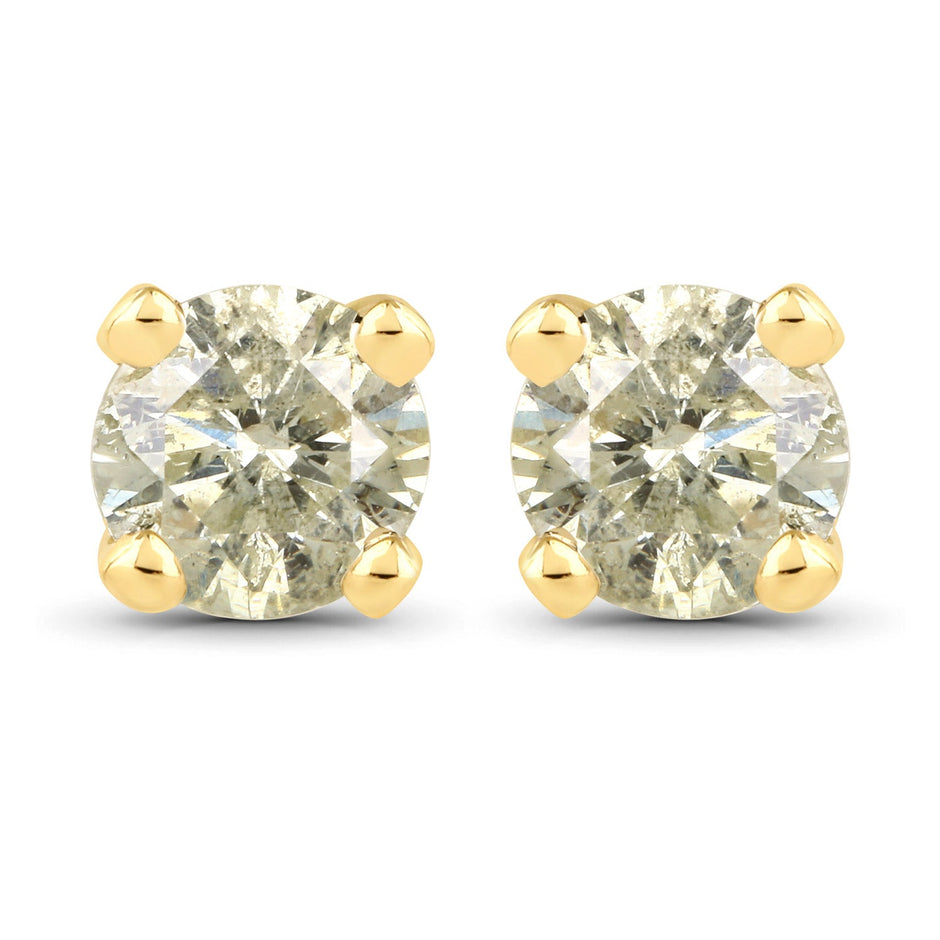 0.92 Carat Genuine LB Diamond 14K Yellow Gold Earrings