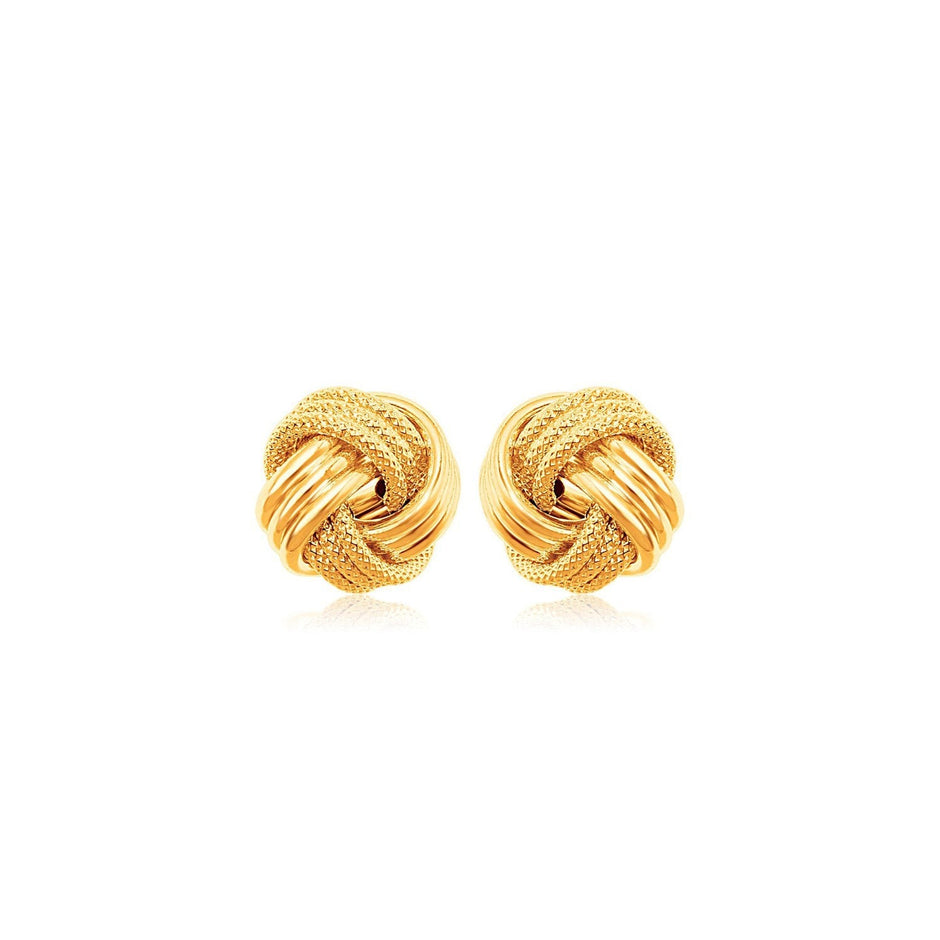 10k Yellow Gold Love Knot with Ridge Texture Earrings