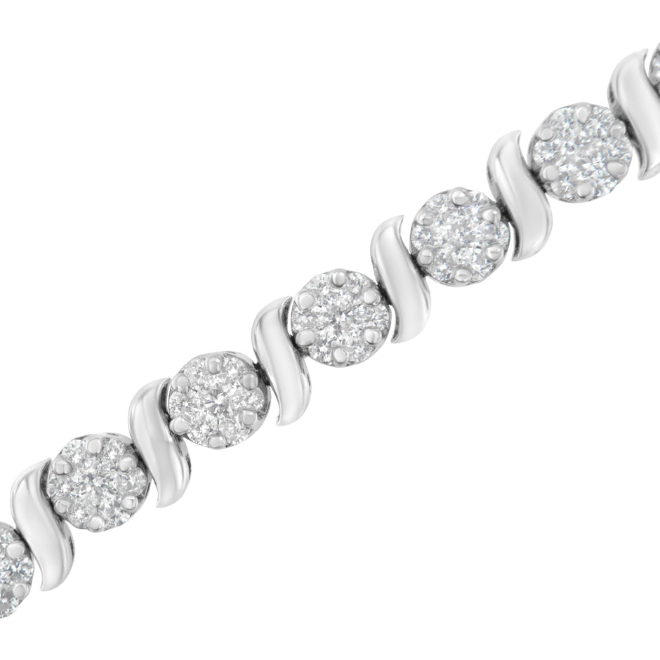 14K White Gold 5 1/4 cttw Diamond S-Link Floral Cluster Tennis Bracelet (I-J Clarity, SI2-I1 Color) - Size 7