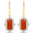3.93 Carat Genuine Red Coral and White Diamond .925 Sterling Silver Earrings