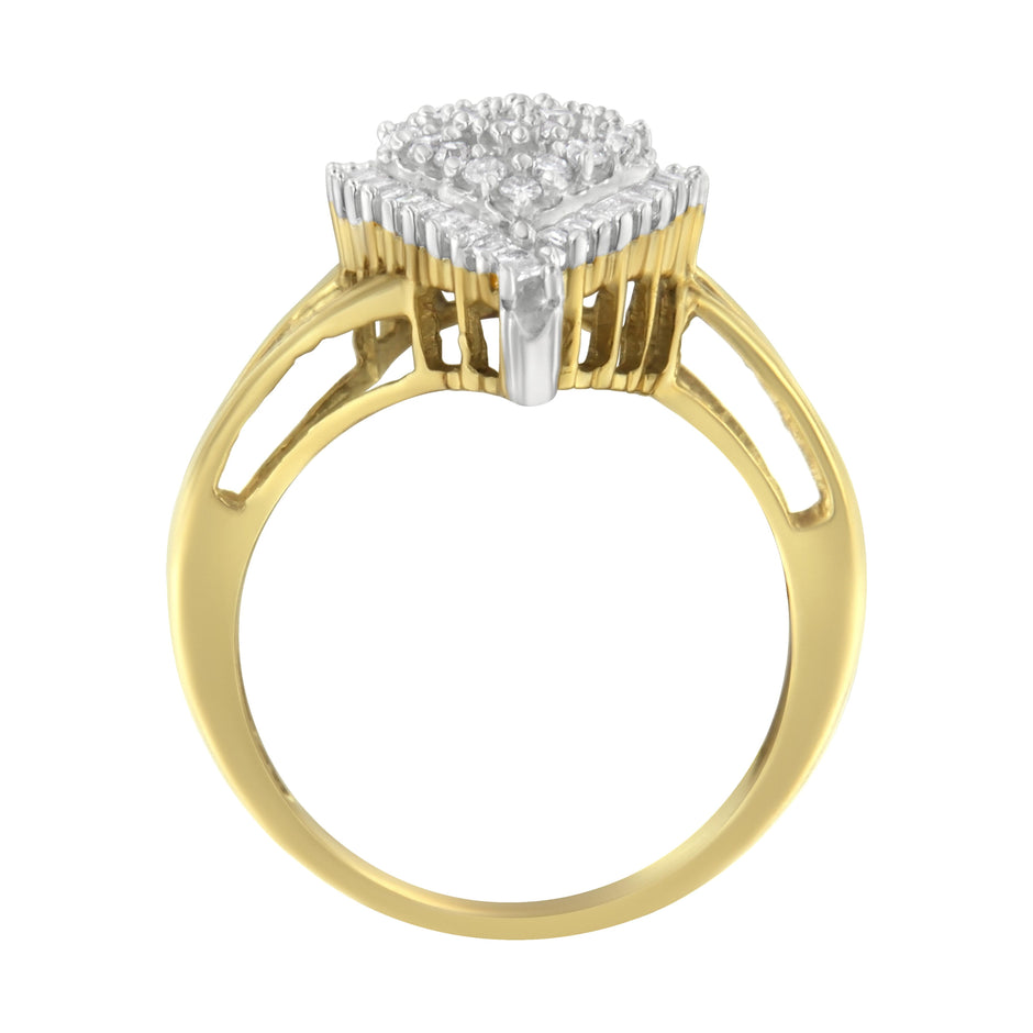 10K Yellow Gold 1/2 Cttw Round and Baguette-Cut Diamond Pear Ring (I-J Color, I1-I2 Clarity) - Size 7