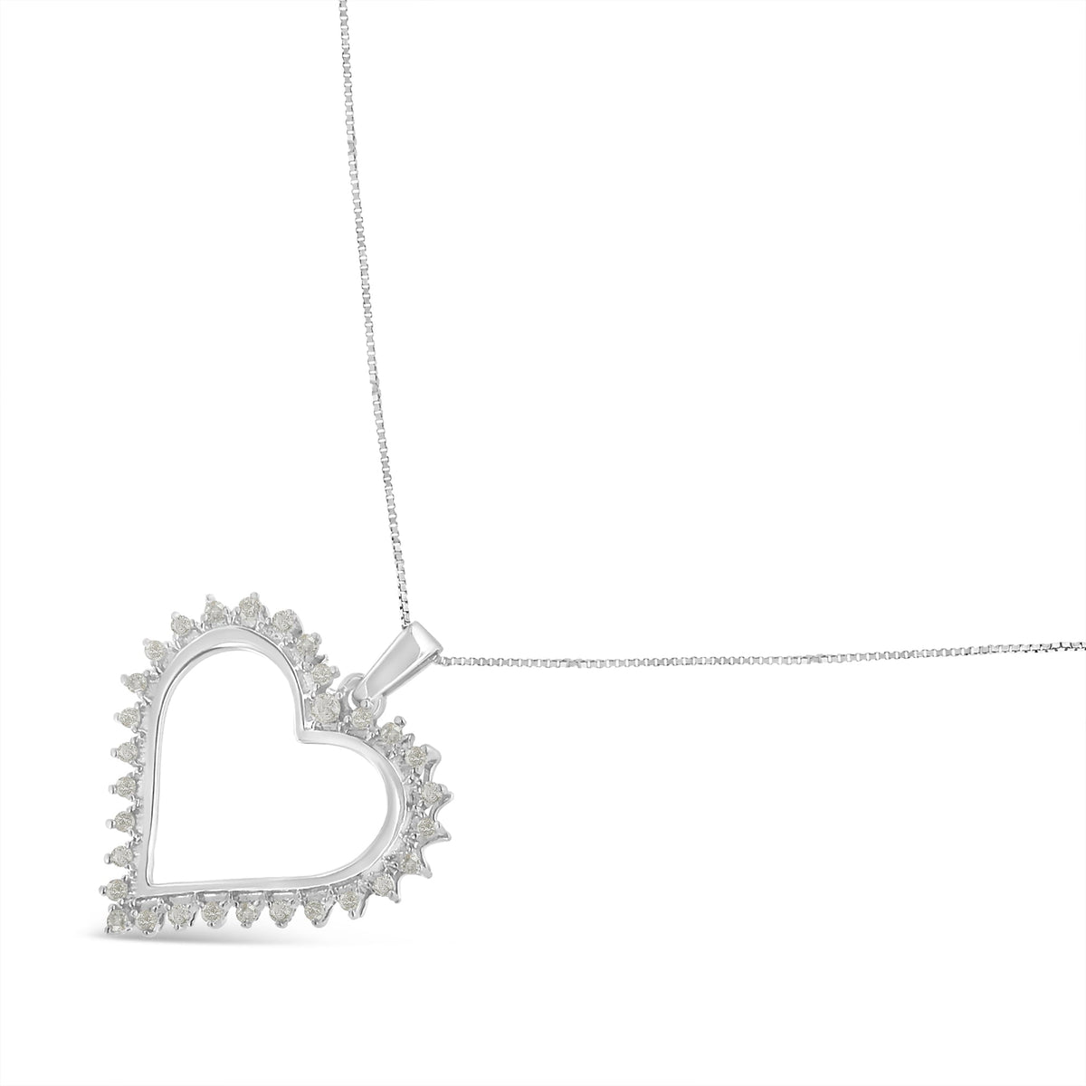 .925 Sterling Silver 1/4 cttw 3-Prong Diamond Open Heart 18