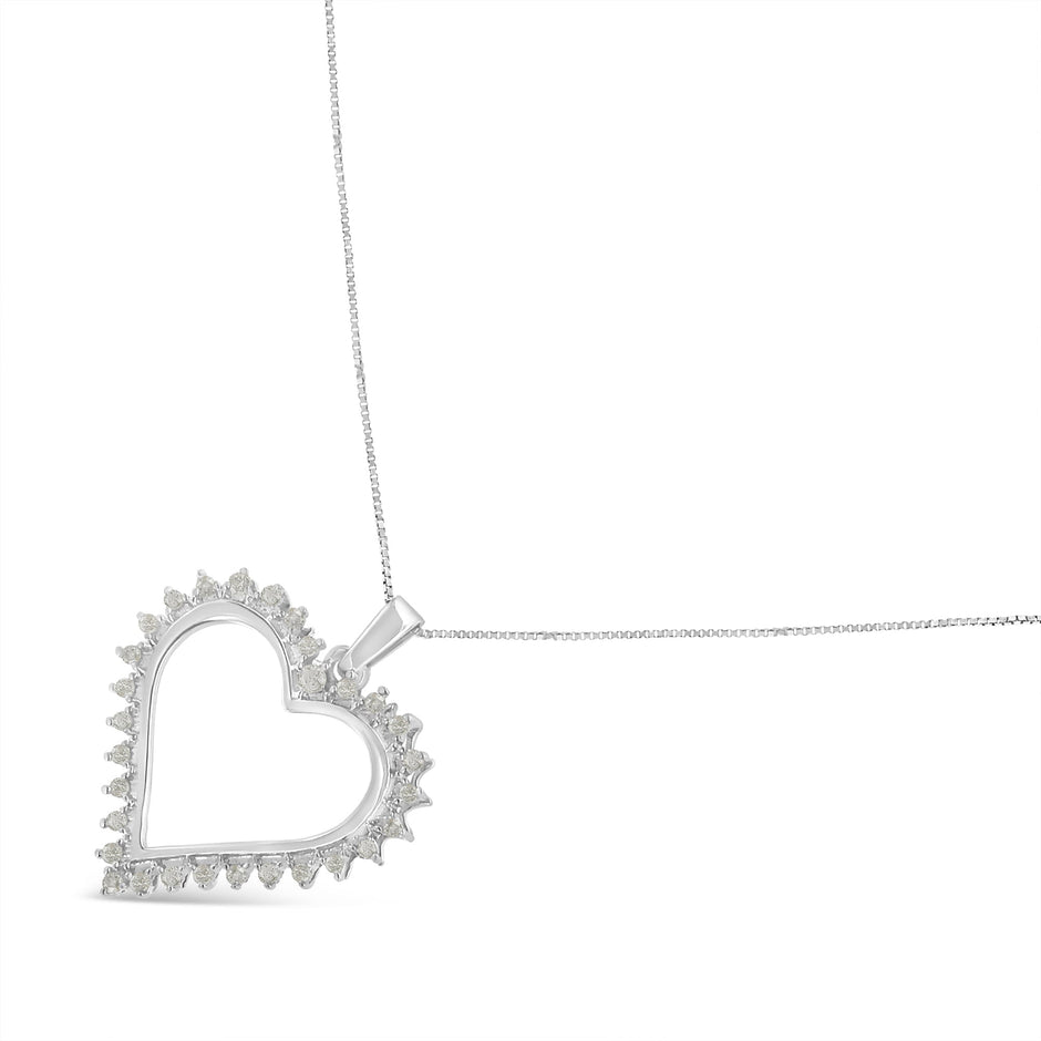 .925 Sterling Silver 1/4 cttw 3-Prong Diamond Open Heart 18