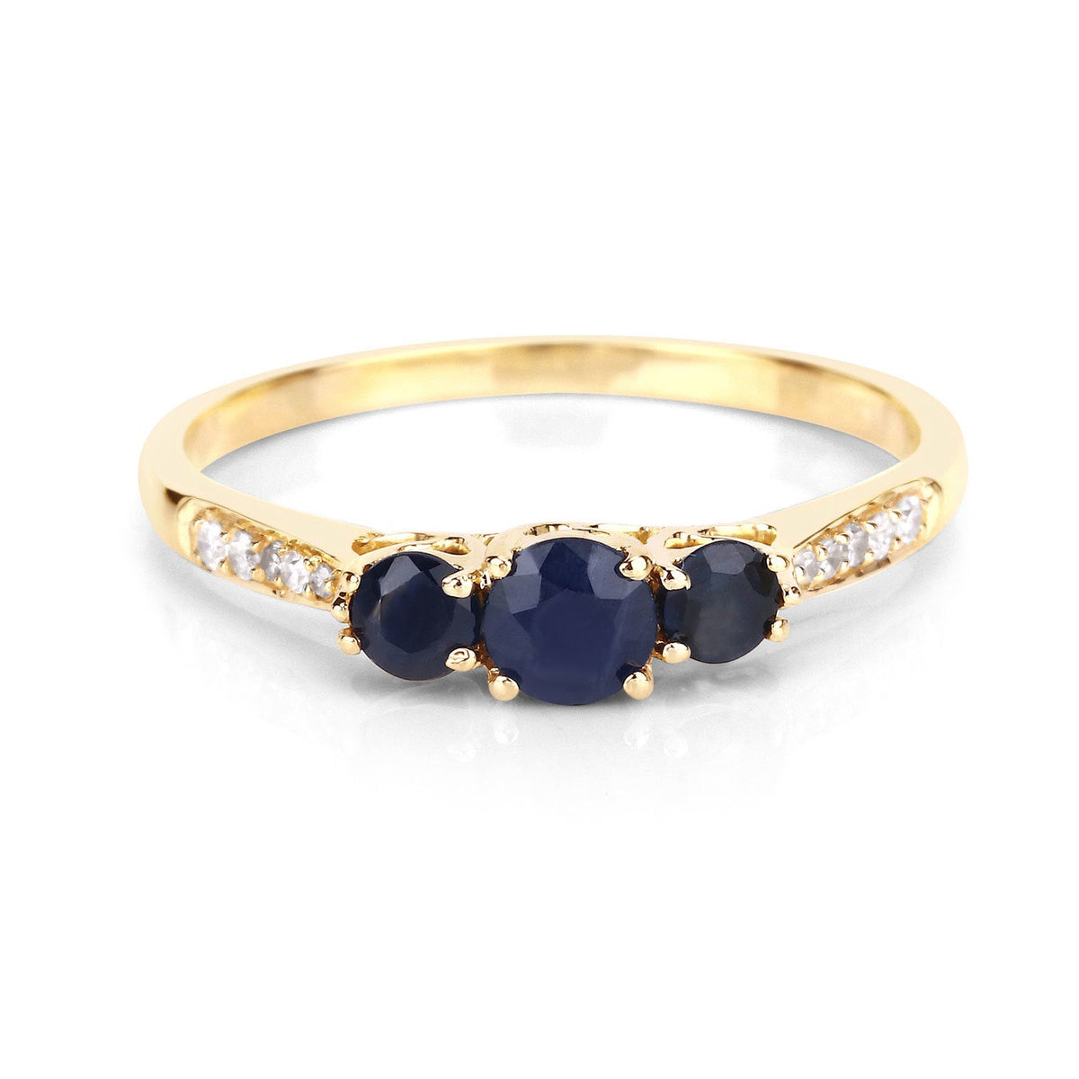 0.56 Carat Genuine Blue Sapphire and White Diamond 14K Yellow Gold Ring