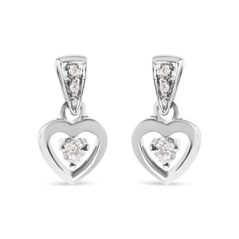 14K White Gold 1/6 Cttw Diamond Dangle Heart Stud Earrings (H-I, SI2-I1)