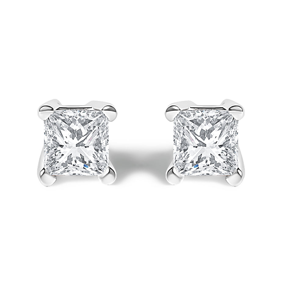 .925 Sterling Silver 1/4 Cttw Princess-Cut Diamond Solitaire Stud Earrings (H-I Color, I3 Clarity)