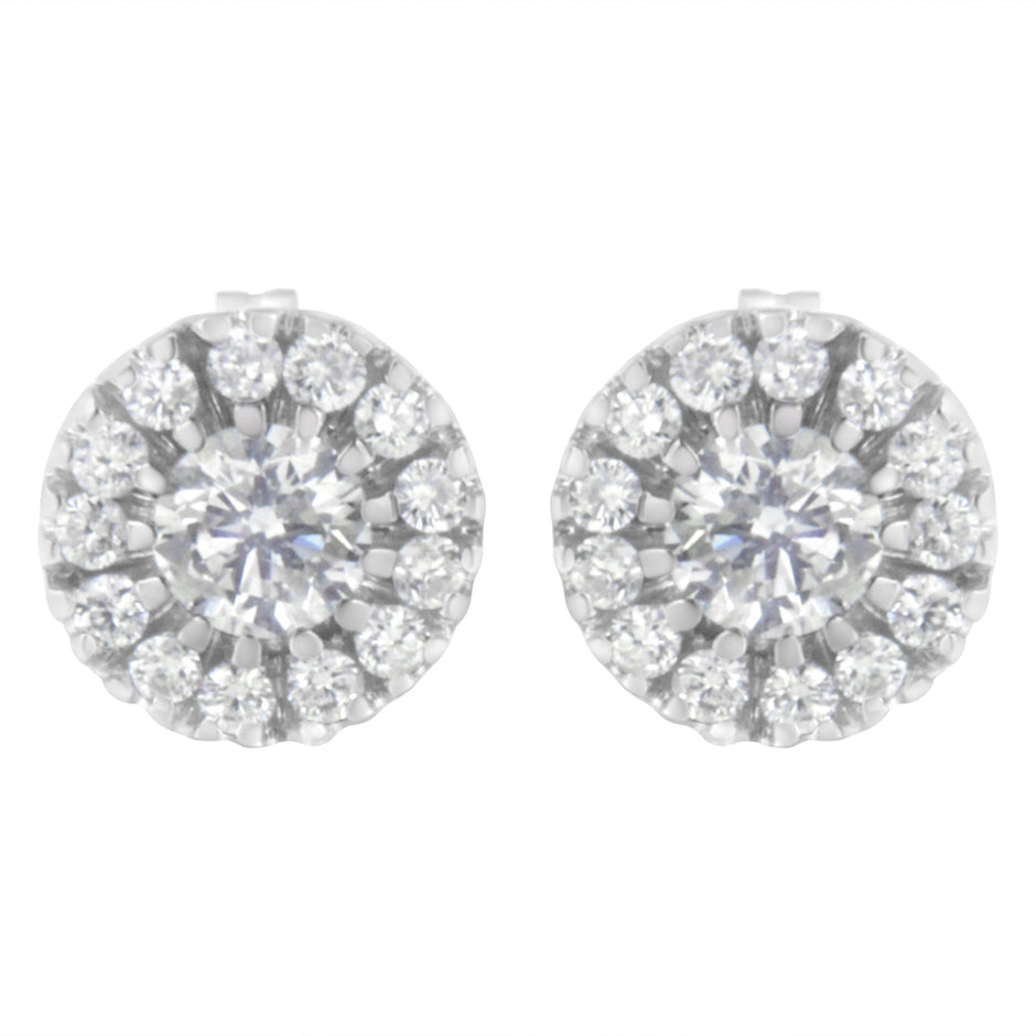 14k White Gold 1 cttw Diamond Halo Stud Earrings (I-J Clarity, I1-I2 Color)