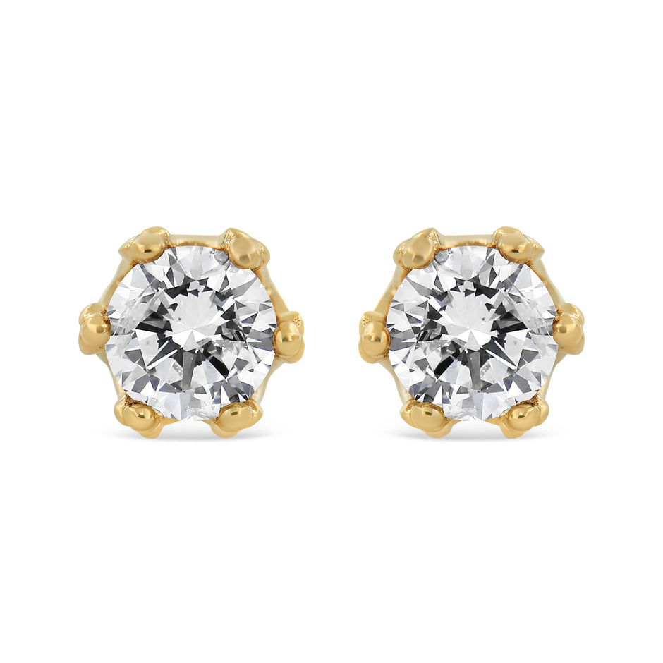 14K Yellow Gold 2.0 Cttw Round Diamond Crown Stud Earrings (I-J Color, I1-I2 Clarity)