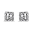 14K White Gold 1 cttw Round and Baguette Diamond Stud Earrings (H-I, SI1-SI2)