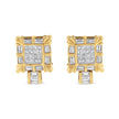 14K Yellow Gold 7/8 Cttw Princess and Baguette-Cut Diamond Square Framed Huggie Hoop Omega Earrings (H-I Color, SI1-SI2 Clarity)