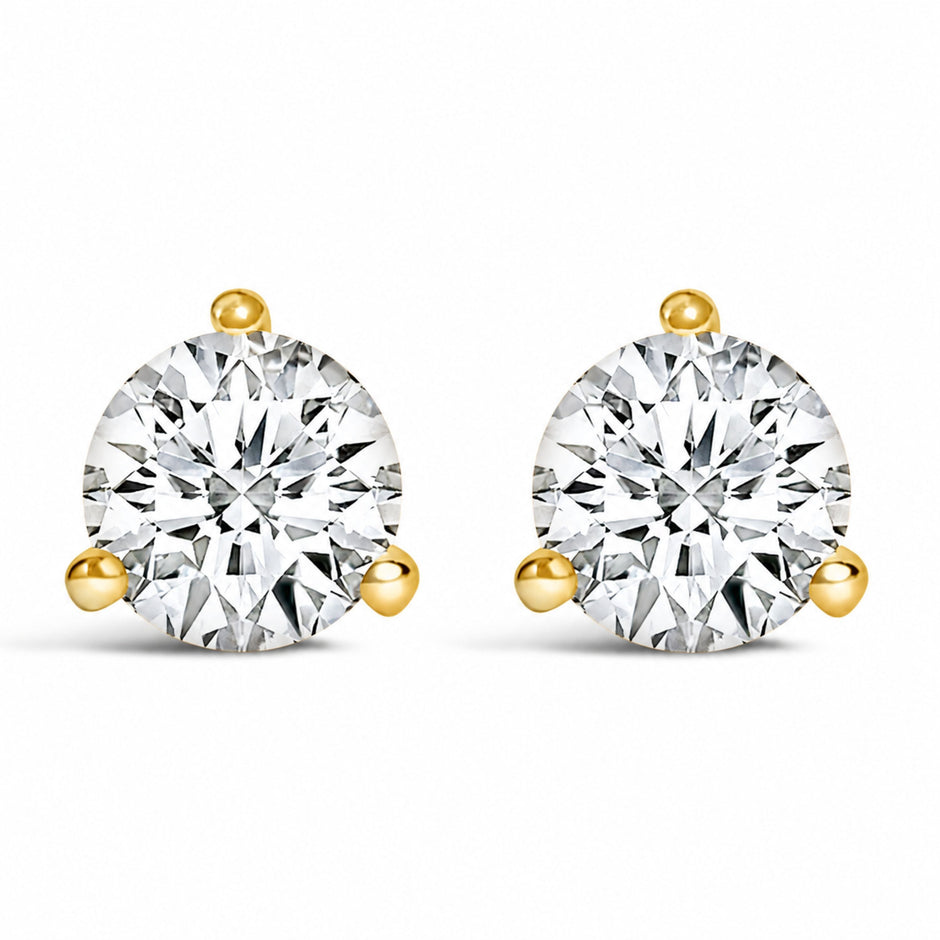 14K White Gold 2 Cttw Round Lab-Grown Diamond 3-Prong Martini Solitaire Screwback Stud Earrings