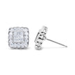 14K White Gold 1.0 Cttw Round Brilliant & Princess Cut Diamond Scallop-Edge Framed Square Halo Stud Earrings (G-H Color, SI1-SI2 Clarity)