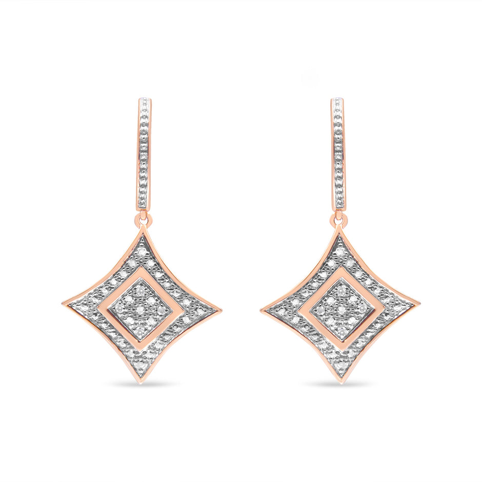 14K Rose Gold Plated .925 Sterling Silver Round-Cut Diamond Accent Dangle Rhombus Earrings (H-I Color, I2-I3 Clarity)