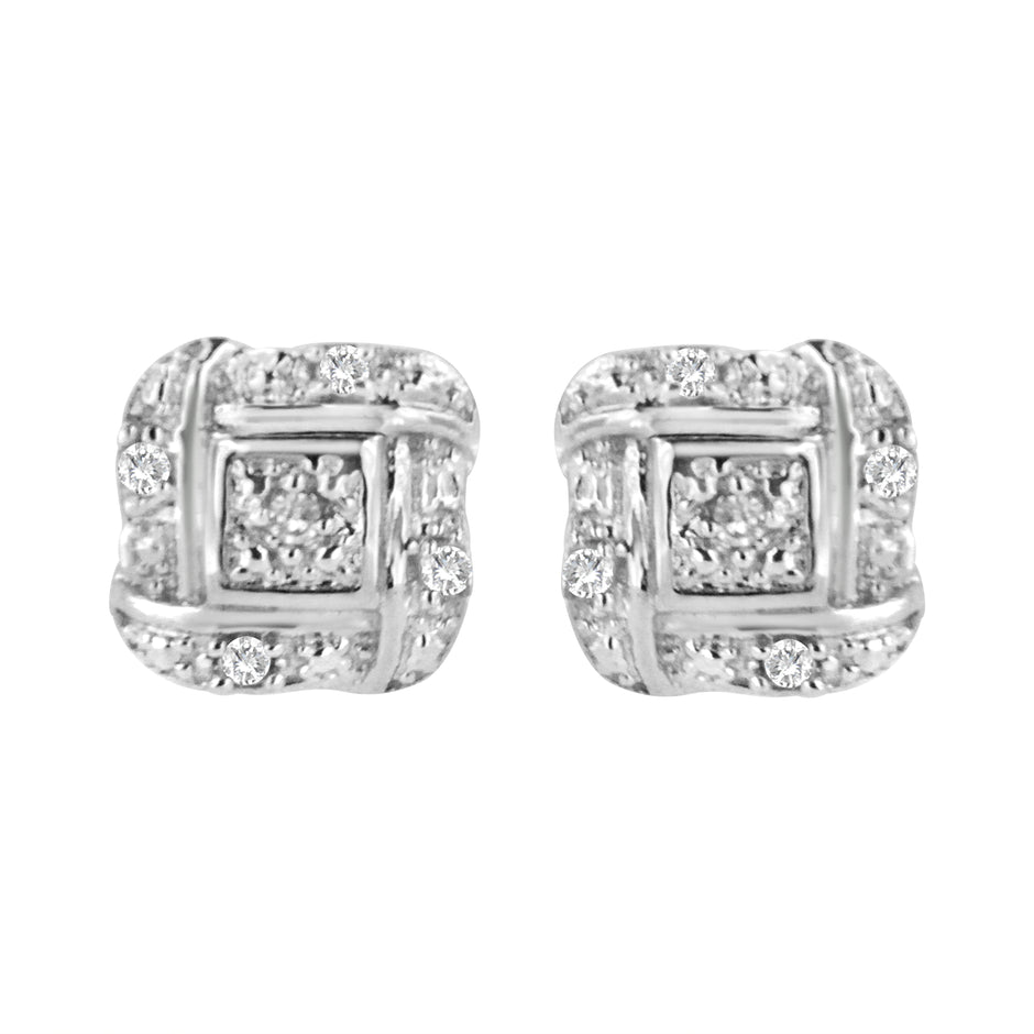 .925 Sterling Silver Round-Cut Diamond Accent Swirl Square Knot Stud Earrings (H-I Color, I2-I3 Clarity)