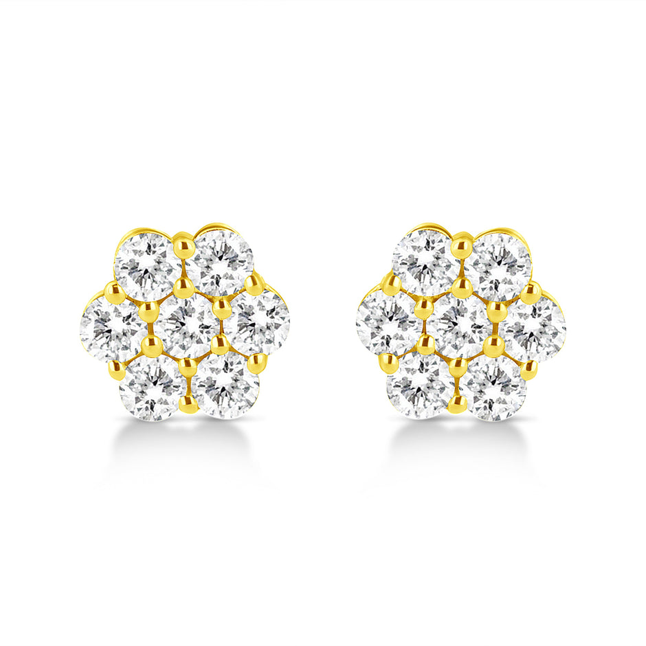 14K Yellow Gold 1/2 Cttw Brilliant Round Cut Diamond Floral Cluster Stud Earrings with Pushbacks (J-K Color, VS2-SI1 Clarity)