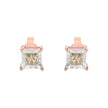 14K Rose Gold Plated Two-Tone .925 Sterling Silver 1/2 Cttw Princess-Cut Square Diamond Solitaire Miracle-Plate Stud Earrings (K-L Color, I2-I3 Clarity)