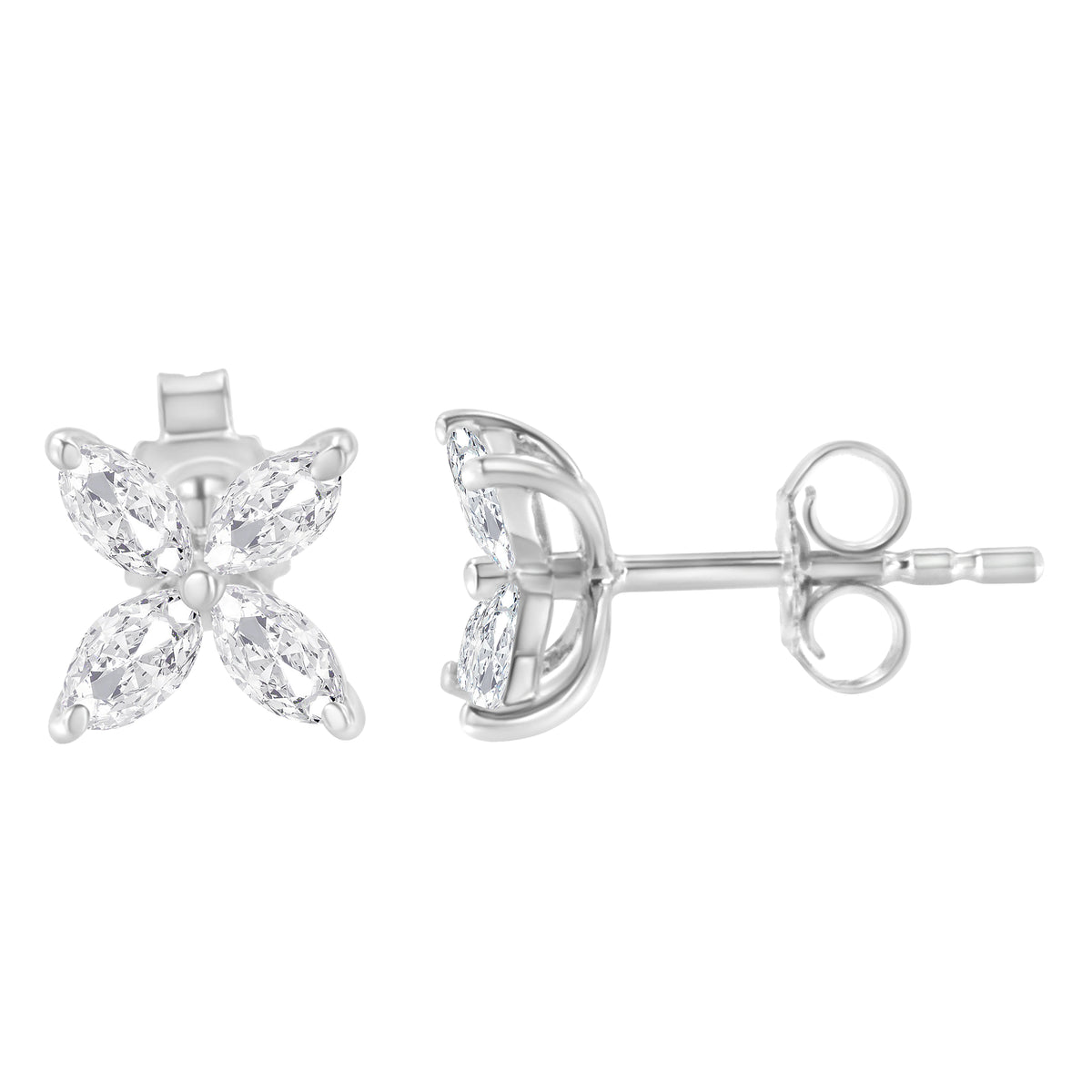 14K White Gold 1/2 Cttw Marquise Diamond 8 Stone Floral Leaf Stud Earrings (H-I Color, SI1-SI2 Clarity)